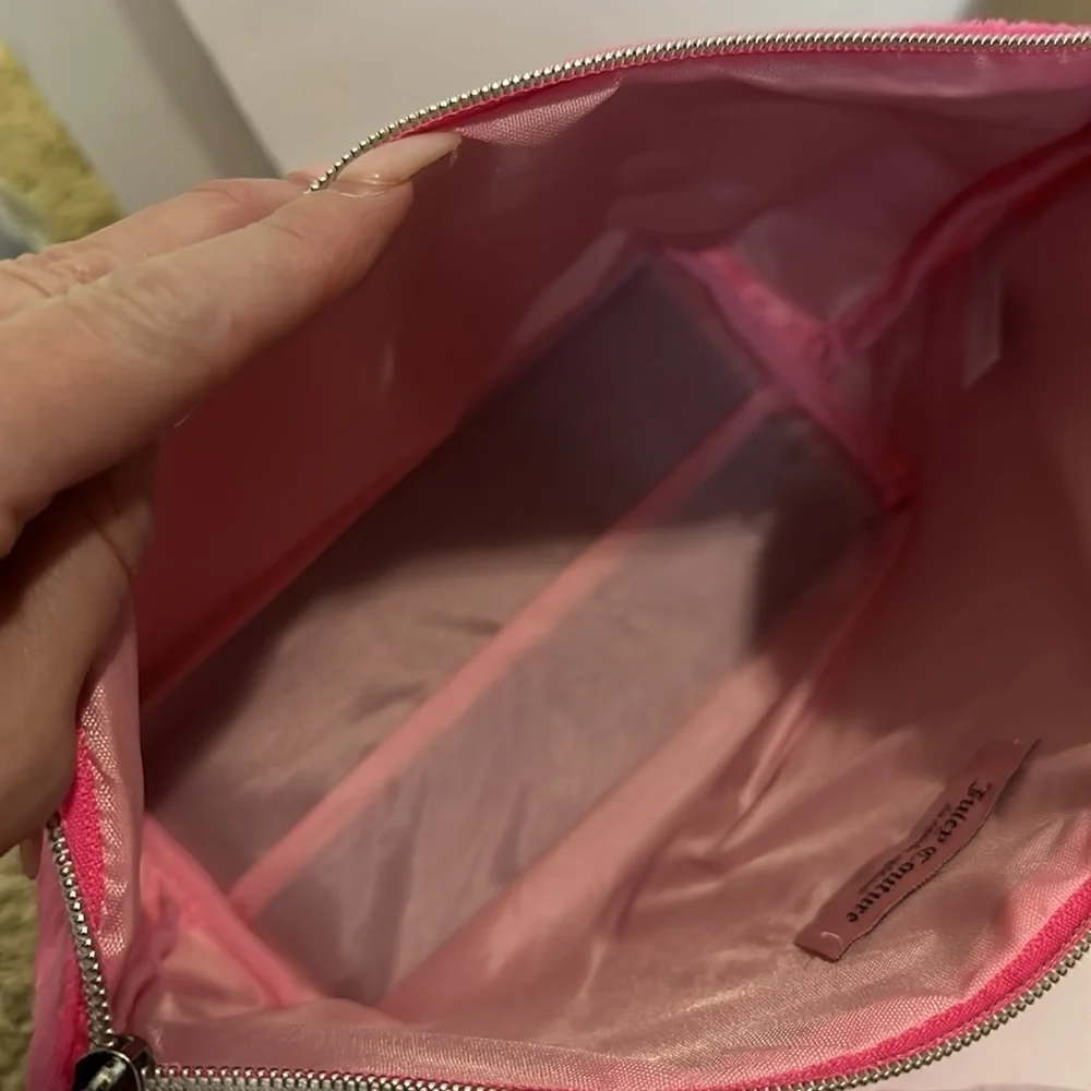 Juicy Couture Women's Cosmetics Bag - Travel Makeup bag Wedge Pouch pink velvet